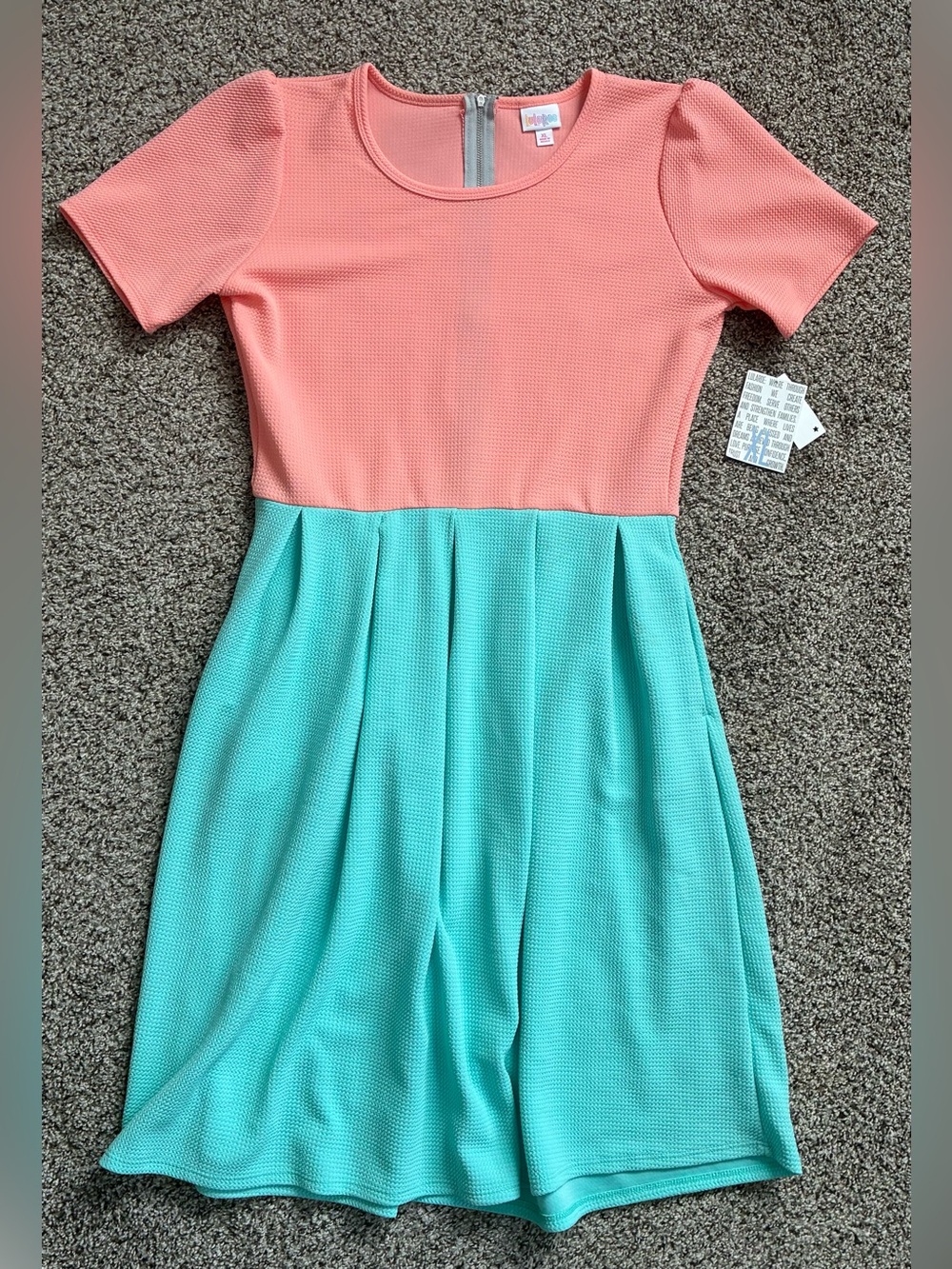 🏈 NWT LuLaRoe Coral and Aqua Colorblock Dress
